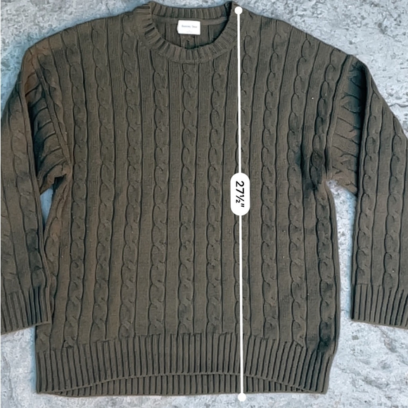 aritzia Peggy Sweater Merino wool crewneck cable-knit sweater Olive - Picture 9 of 10